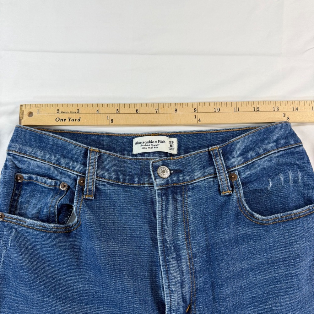 Abercrombie & Fitch Ankle Straight Ultra High Rise Distressed Jeans Blue 29 8XL - Picture 8 of 8